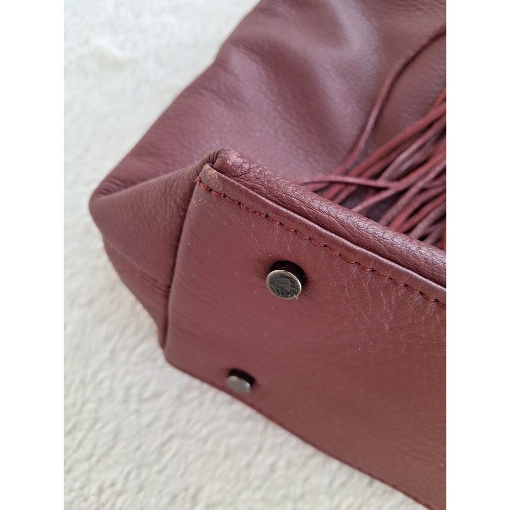Vince Camuto Burgundy Leather Slouchy Fringe Tote Bag Shoulder Purse Western Zip - Picture 5 of 16